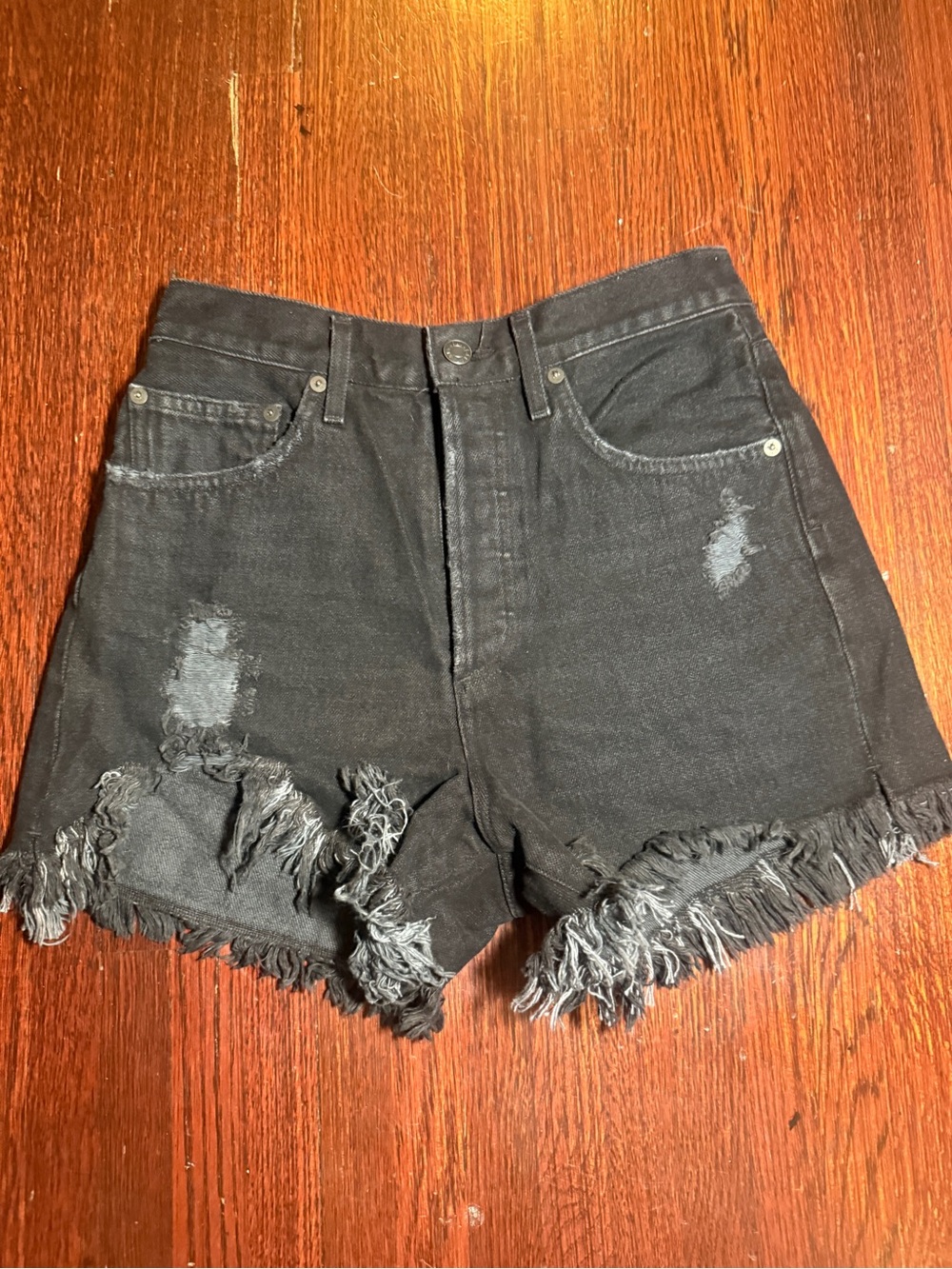 Goldie Black Distressed Frayed Hem Jean Shorts